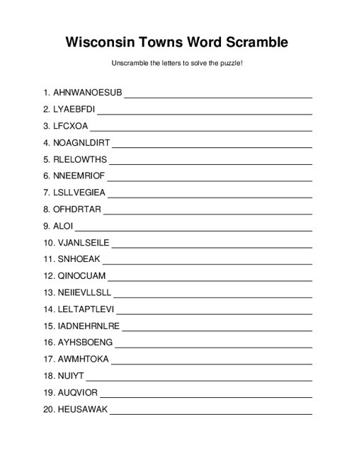 Wisconsin Towns Word Scramble