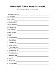 Wisconsin Towns Word Scramble Puzzle