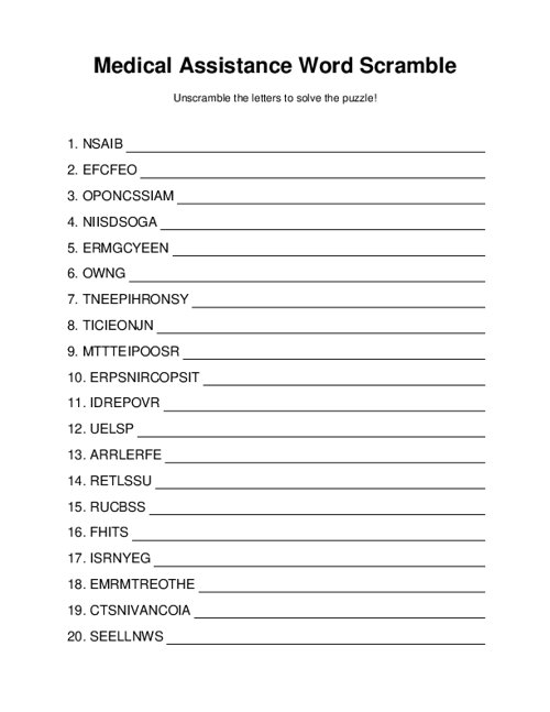 Medical Assistance Word Scramble