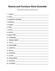 Rooms and Furniture Word Scramble Puzzle