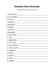 Sweeties Word Scramble