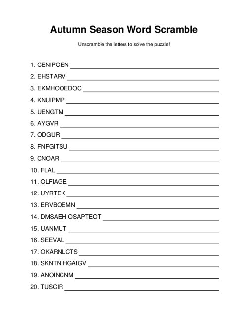Autumn Season Word Scramble