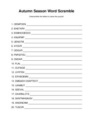 Autumn Season Word Scramble Puzzle