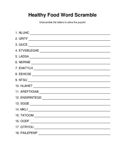 Healthy Food Word Scramble