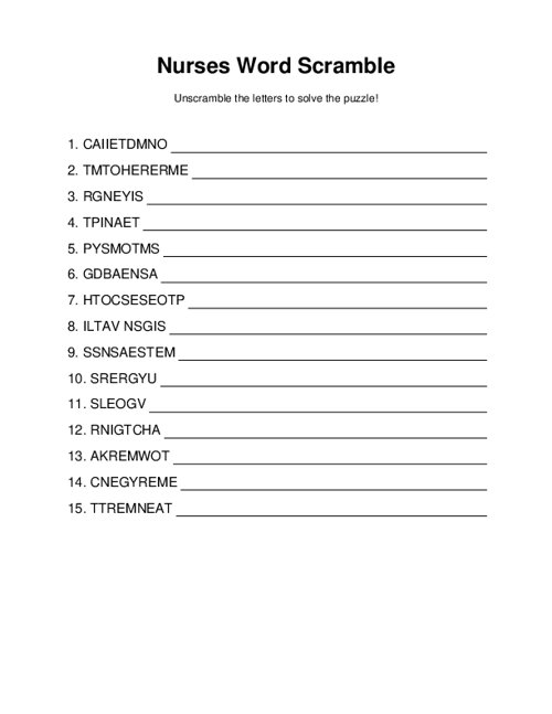 Nurses Word Scramble