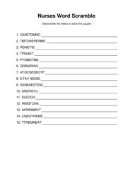 Nurses Word Scramble Puzzle