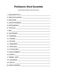 Prehistoric Word Scramble Puzzle