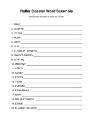 Roller Coaster Word Scramble Puzzle
