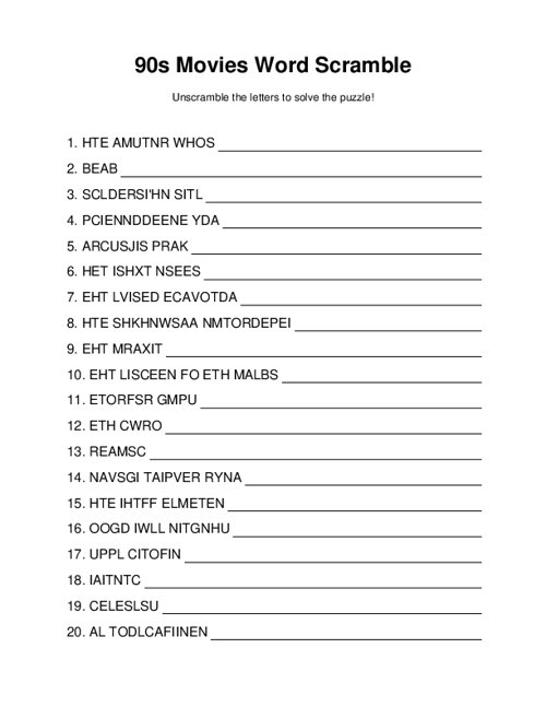 90s Movies Word Scramble