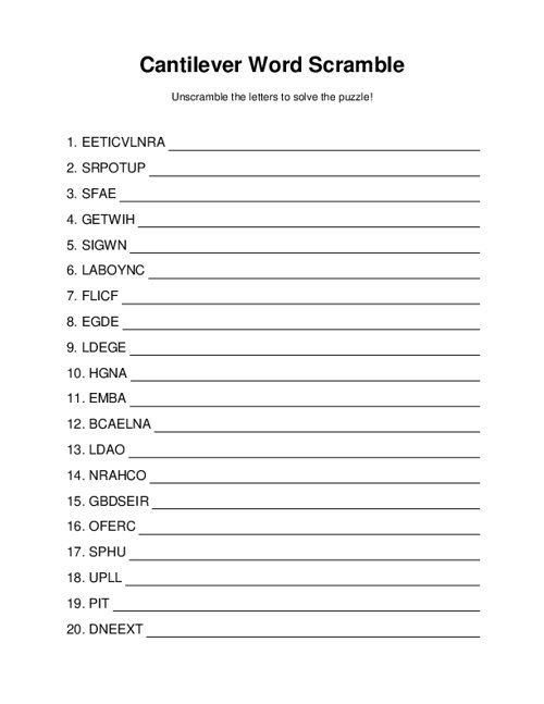Cantilever Word Scramble