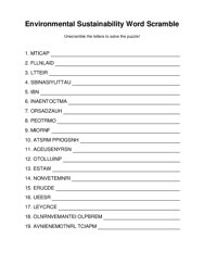 Environmental Sustainability Word Scramble Puzzle