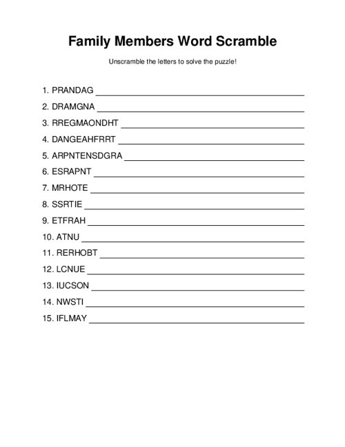 Family Members Word Scramble