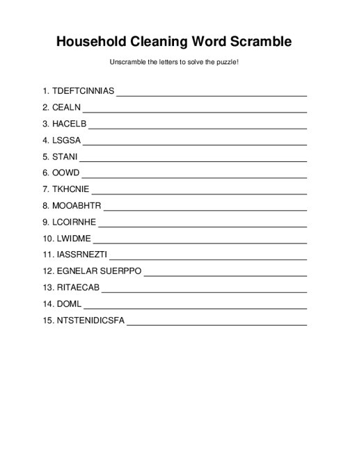 Household Cleaning Word Scramble