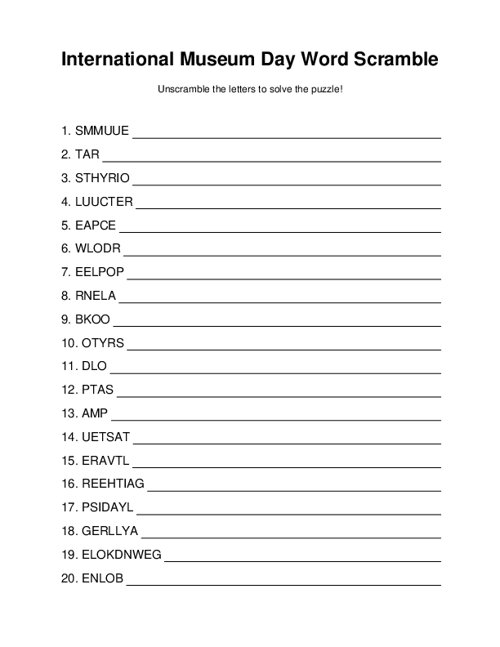 International Museum Day Word Scramble