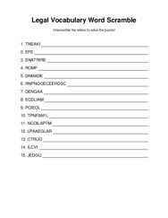 Legal Vocabulary Word Scramble