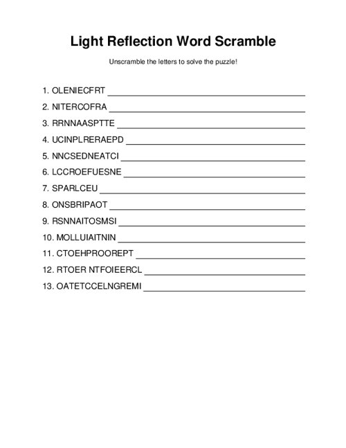 Light Reflection Word Scramble