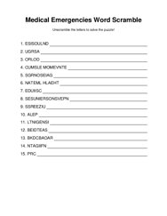 Medical Emergencies Word Scramble