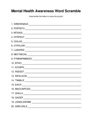 Mental Health Awareness Word Scramble Puzzle