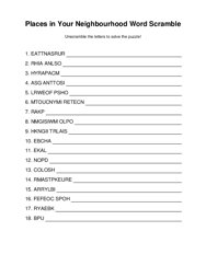 Places in Your Neighbourhood Word Scramble