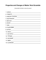 Properties and Changes of Matter Word Scramble