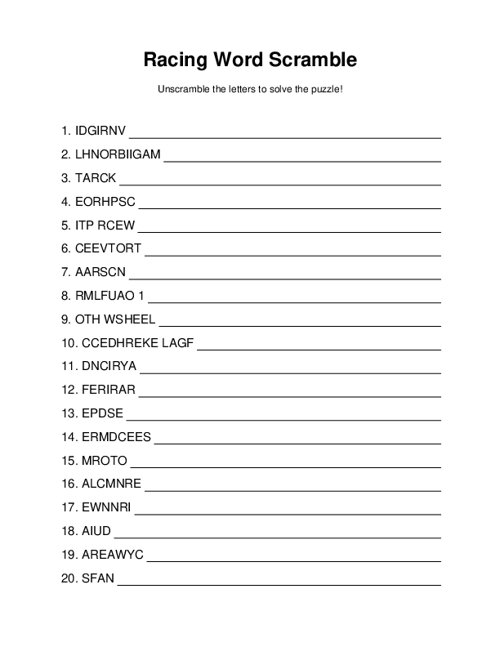 Racing Word Scramble