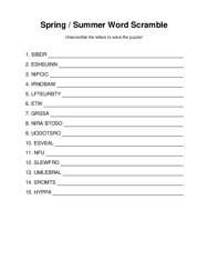 Spring / Summer Word Scramble Puzzle