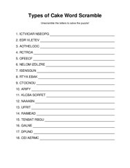 Types of Cake Word Scramble Puzzle