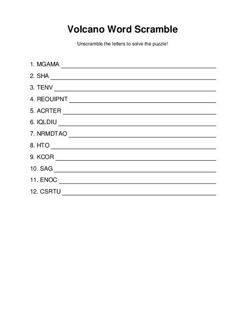 Volcano Word Scramble