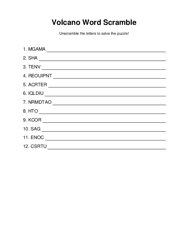 Volcano Word Scramble Puzzle