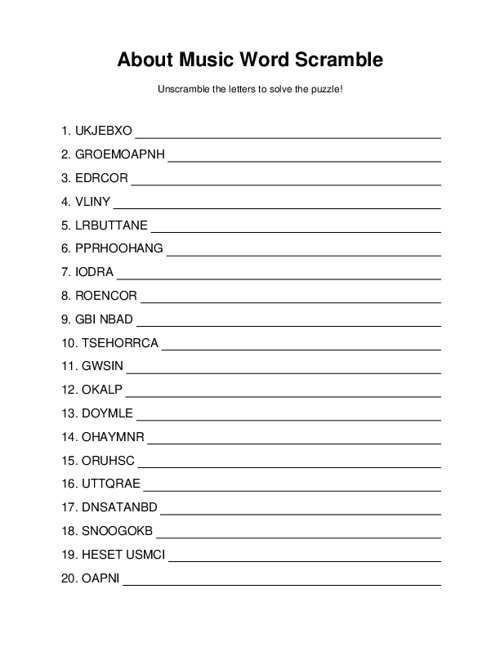 About Music Word Scramble
