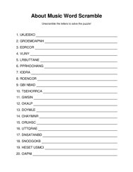 About Music Word Scramble Puzzle