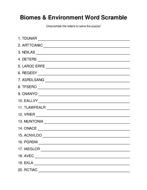 Biomes & Environment Word Scramble