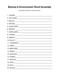Biomes & Environment Word Scramble Puzzle
