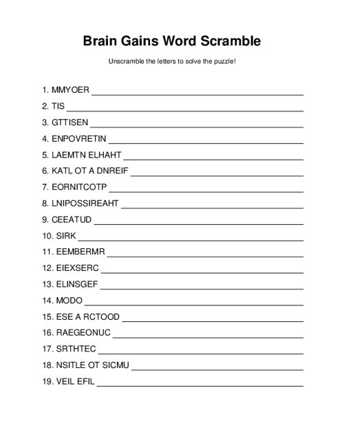 Brain Gains Word Scramble