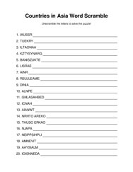 Countries in Asia Word Scramble Puzzle