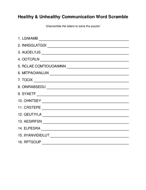 Healthy & Unhealthy Communication Word Scramble