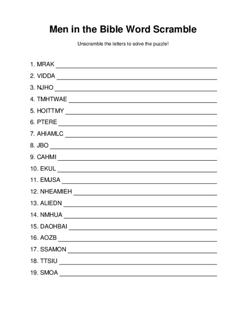 Men in the Bible Word Scramble