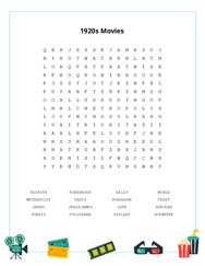 1920s Movies Word Search Puzzle
