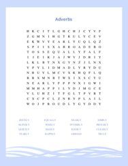 Adverbs Word Search Puzzle