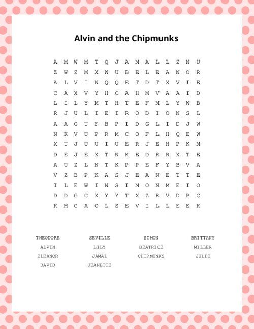 Alvin and the Chipmunks Word Search Puzzle