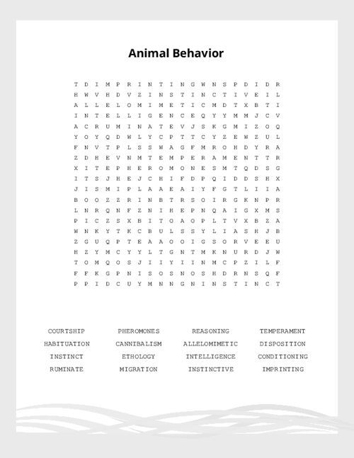 Animal Behavior Word Search Puzzle