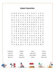 Asian Countries Word Search Puzzle