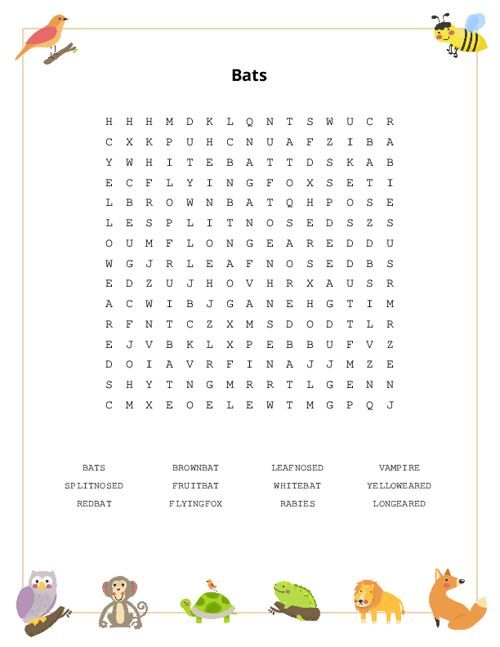 Bats Word Search Puzzle