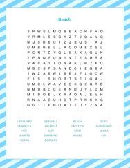 Beach Word Search Puzzle