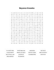 Beyonce Knowles Word Search Puzzle