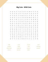 Big Cats - Wild Cats Word Search Puzzle