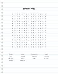 Birds of Prey Word Search Puzzle