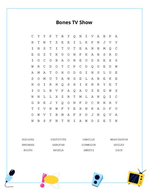 Bones TV Show Word Search Puzzle