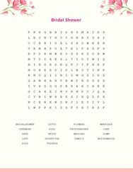 Bridal Shower Word Search Puzzle