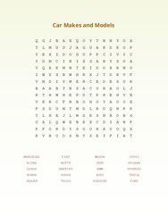 Car Makes and Models Word Search Puzzle